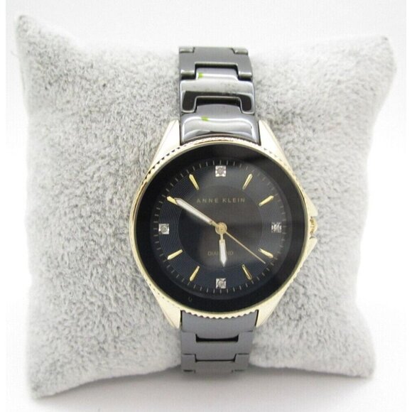 Women Anne Klein Ceramic Diamond Quartz 32mm Analog Watch (G843) "New Battery" - Picture 1 of 10